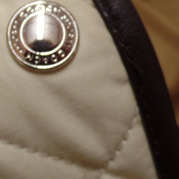 Coach Women's Bone Colored Quilted Puffer Jacket W Brown Leather Trim Snap Up S - Picture 5 of 10